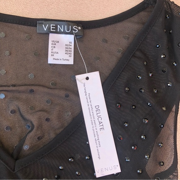 Venus Black Studded / Mesh V-Neck Gorgeous Sleeveless Bodysuit XS - Picture 9 of 15